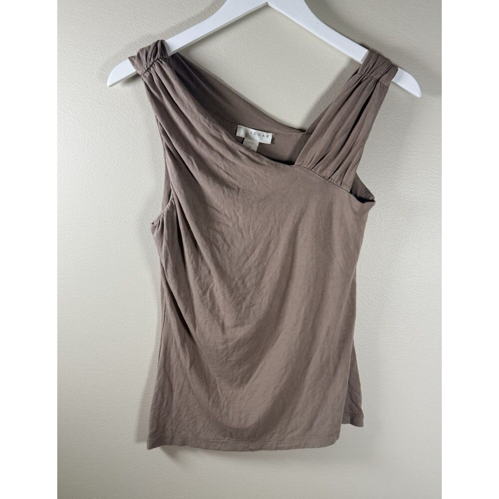 Kenar Womens Taupe Asymmetrical Ruched Wide Strap Sleeveless Tank - S